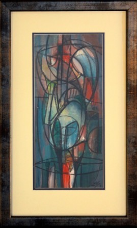 Błękitna postać (2001) akryl, karton, 38 x 17 cm (w świetle passe-partout), 56 x 33,5 (z oprawą)